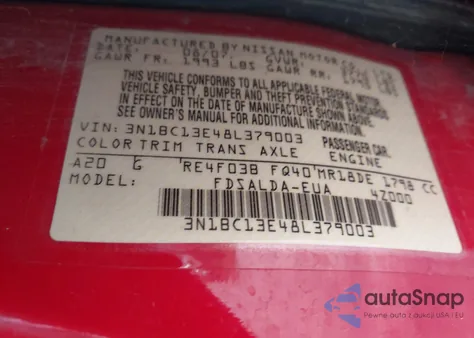 2008 Nissan Versa 1.8S from USA, damaged, VIN 3N1BC13E48L379003